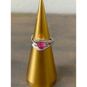 10K White Gold Pink Sapphire Ring Size 5